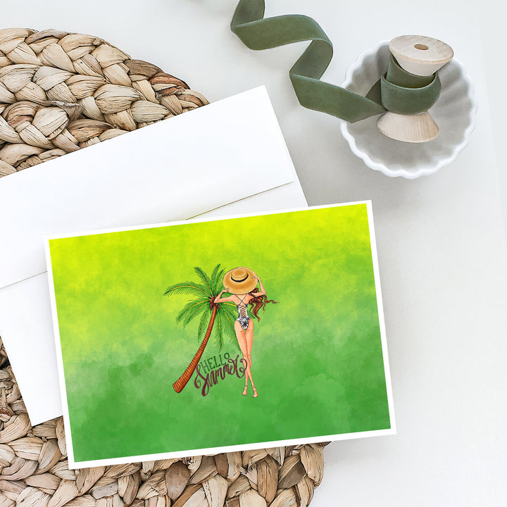 Hello Summer Lady in Swimsuit Greeting Cards and Envelopes Pack of 8 Image 2