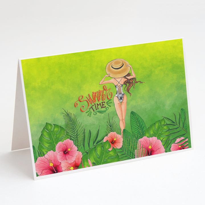 Summer Time Lady in Swimsuit Greeting Cards and Envelopes Pack of 8 Image 1