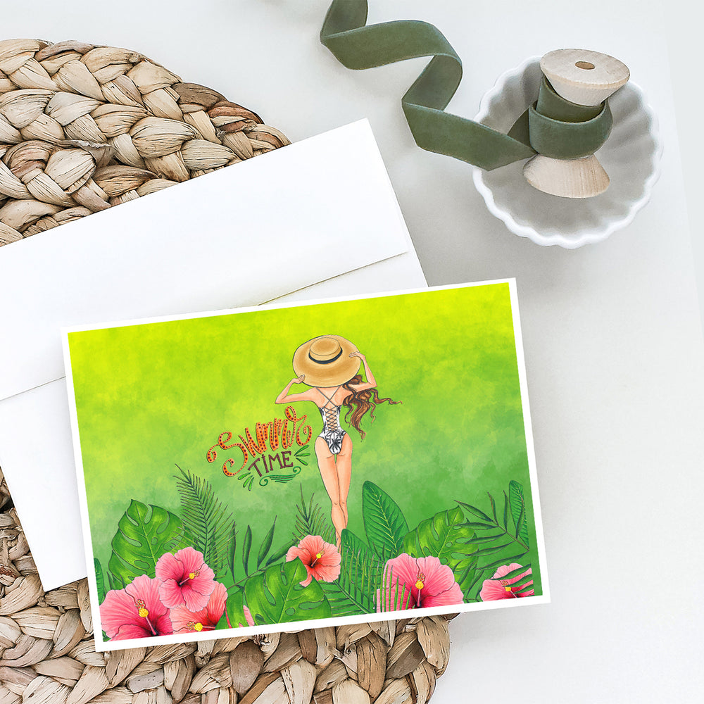 Summer Time Lady in Swimsuit Greeting Cards and Envelopes Pack of 8 Image 2