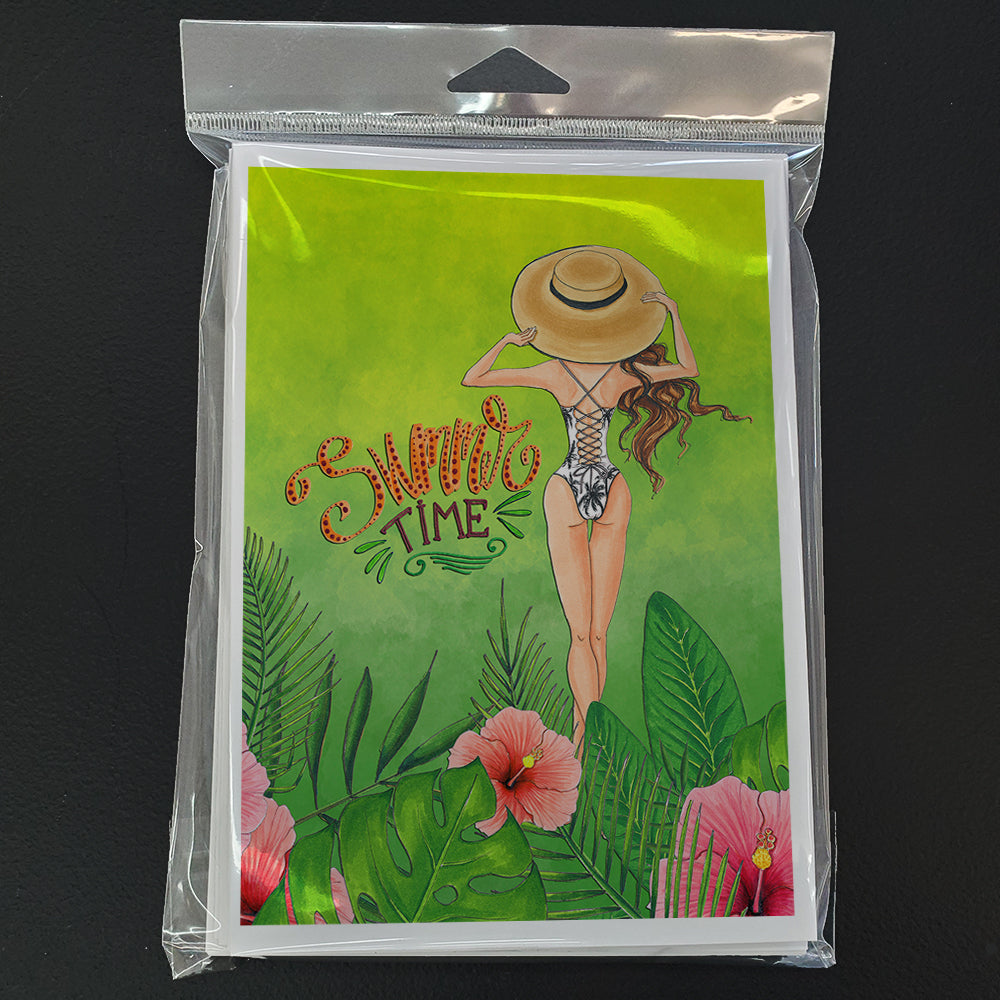 Summer Time Lady in Swimsuit Greeting Cards and Envelopes Pack of 8 Image 3