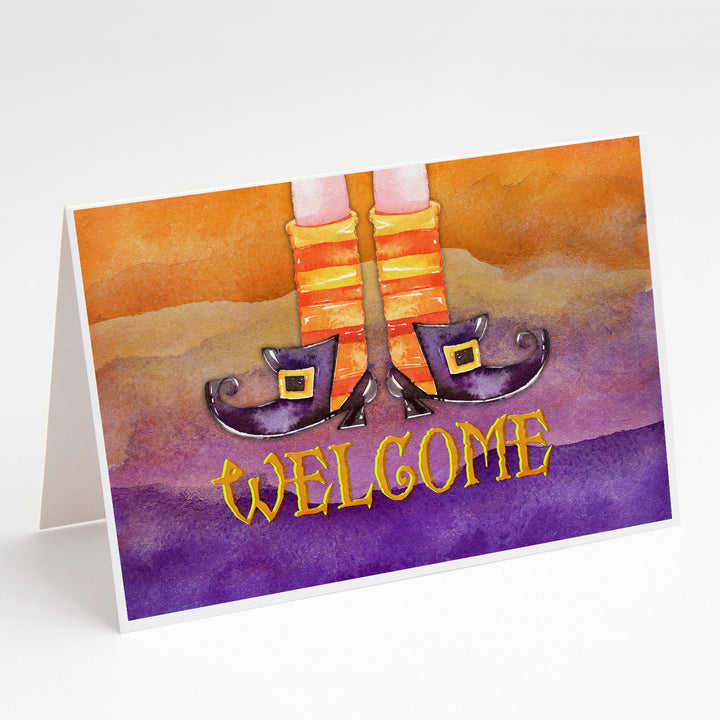 Halloween Welcome Witches Feet Greeting Cards and Envelopes Pack of 8 Image 1