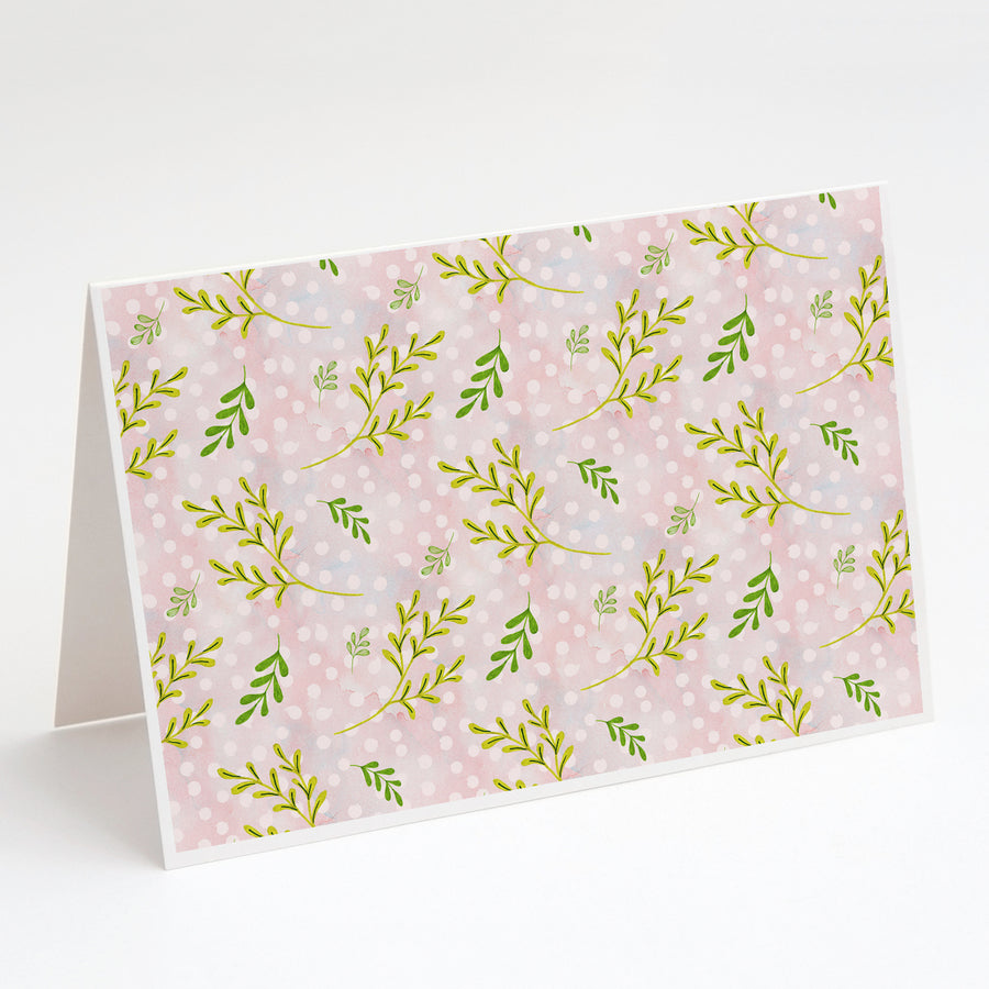 Watercolor Leaves Pink Greeting Cards and Envelopes Pack of 8 Image 1