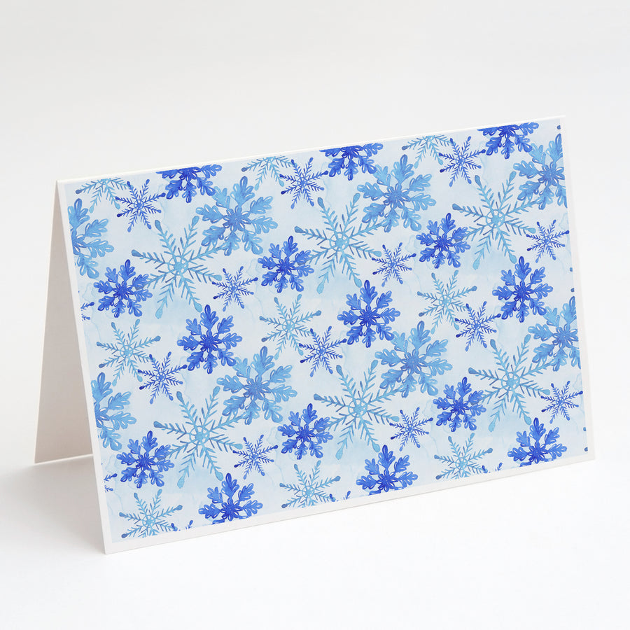 Blue Snowflakes Watercolor Greeting Cards and Envelopes Pack of 8 Image 1