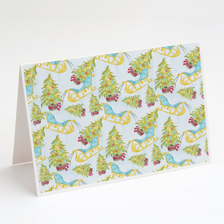 Christmas Tree and Sleigh Greeting Cards and Envelopes Pack of 8 Image 1