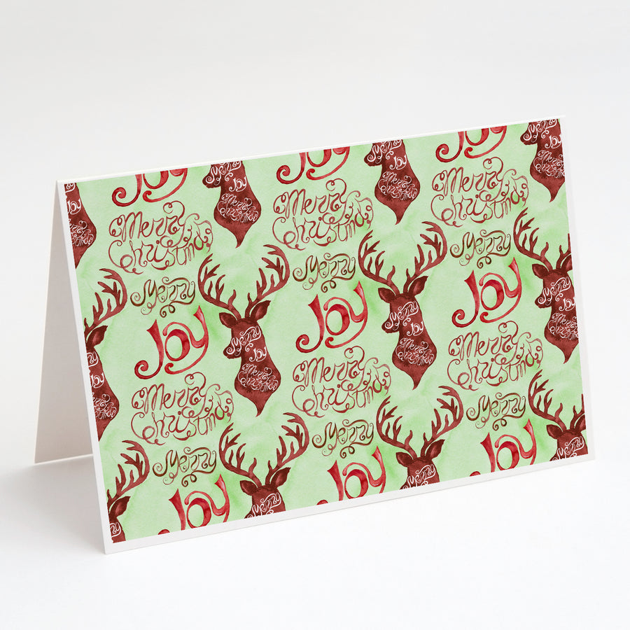 Merry Christmas Joy Reindeer Greeting Cards and Envelopes Pack of 8 Image 1