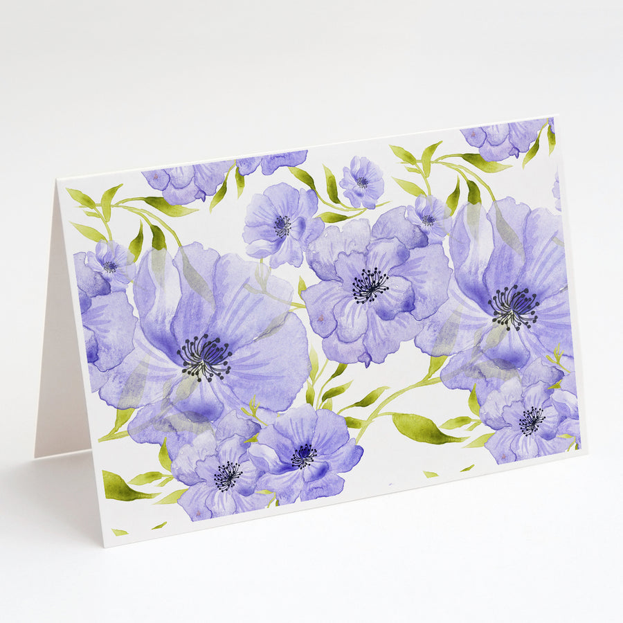 Watercolor Blue Flowers Greeting Cards and Envelopes Pack of 8 Image 1