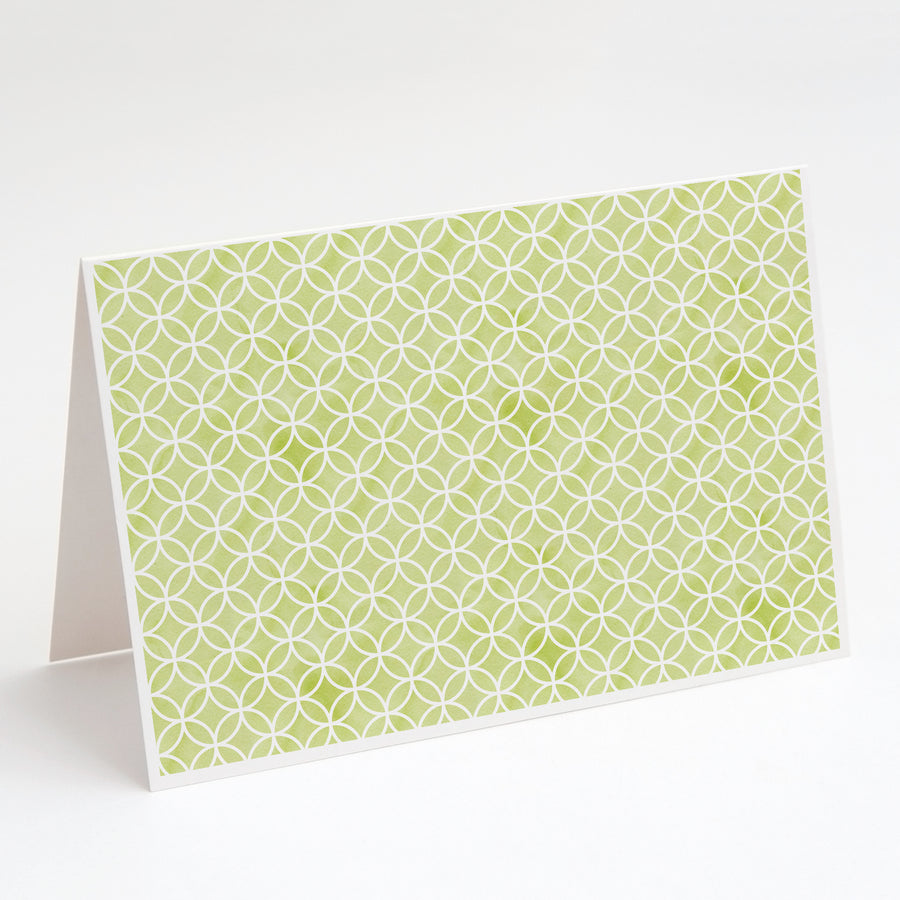 Gemoetric Circles on Green Watercolor Greeting Cards and Envelopes Pack of 8 Image 1