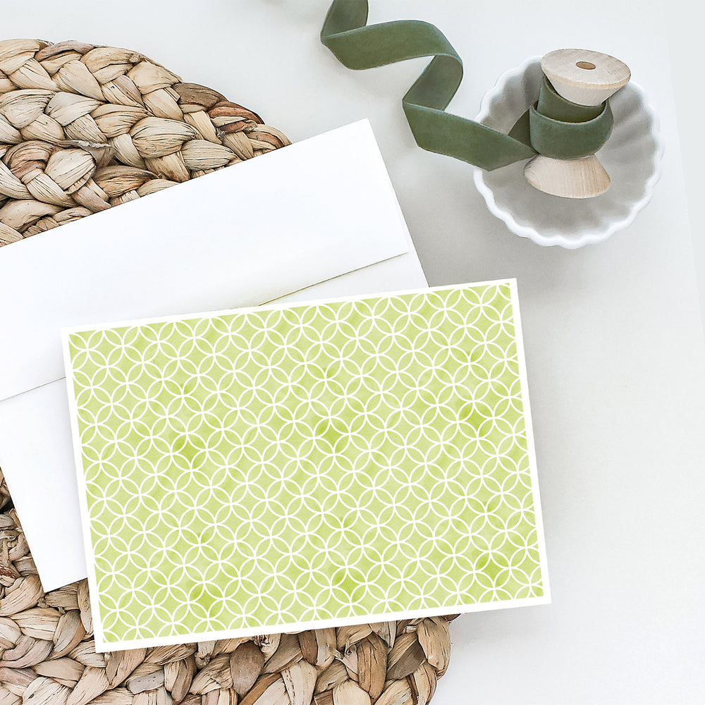 Gemoetric Circles on Green Watercolor Greeting Cards and Envelopes Pack of 8 Image 2