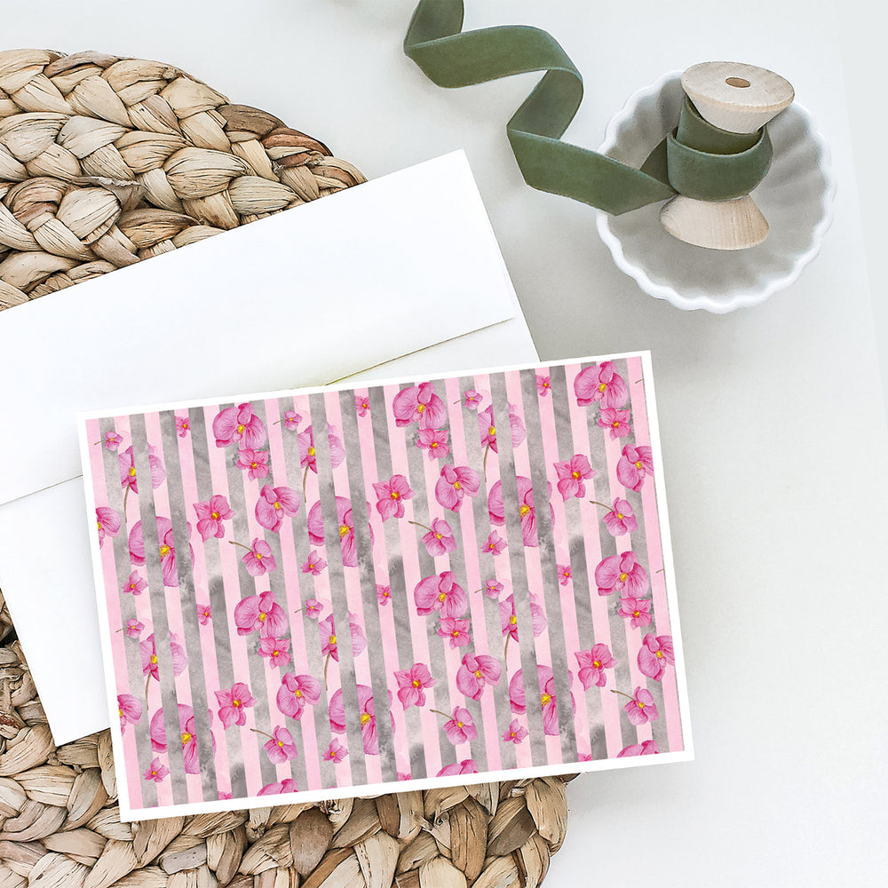 Watercolor Pink Flowers Grey Stripes Greeting Cards and Envelopes Pack of 8 Image 2