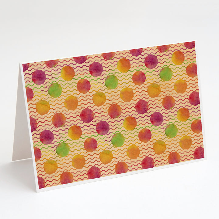 Watercolor Rainbow Dots and Sqiggles Greeting Cards and Envelopes Pack of 8 Image 1