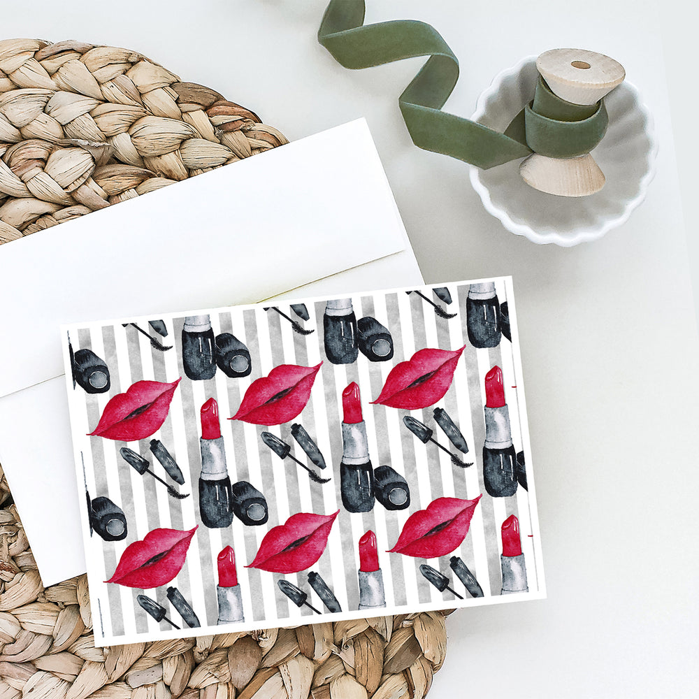 Watercolor Lipstick and Grey Stripes Greeting Cards and Envelopes Pack of 8 Image 2