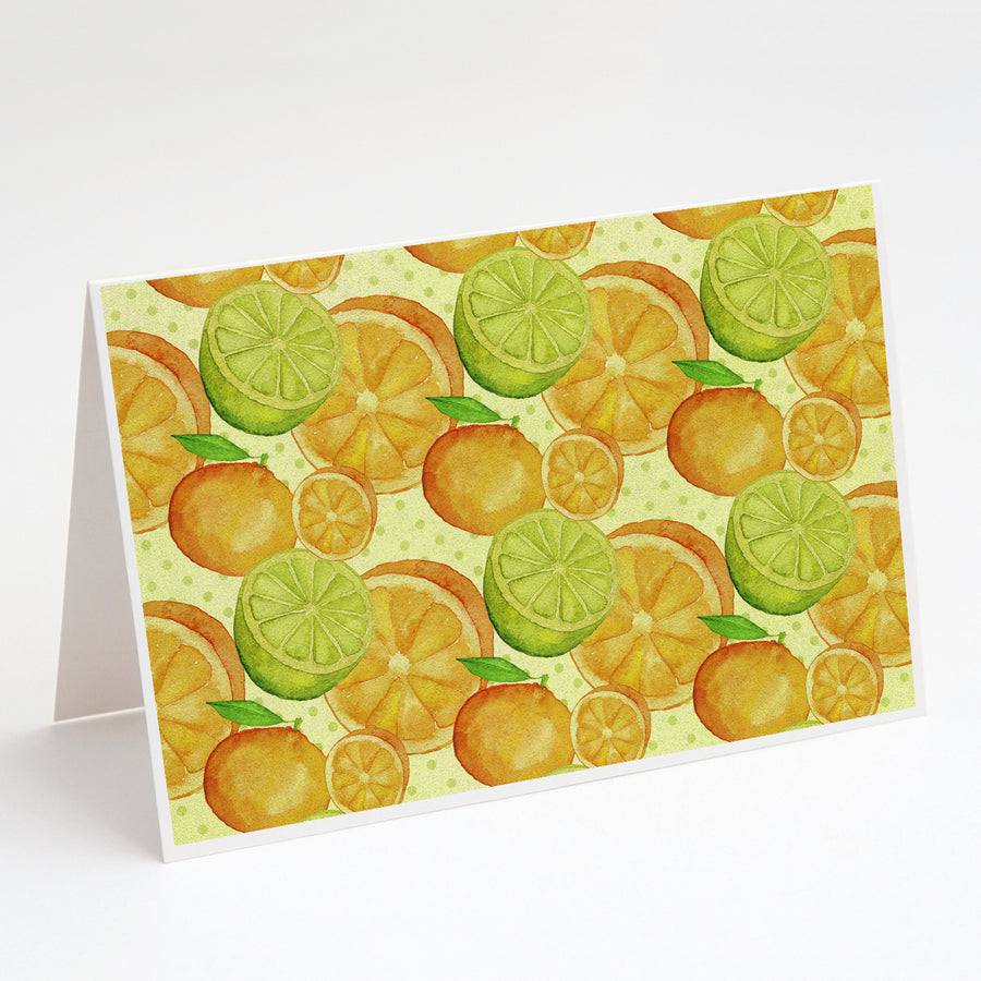 Watercolor Limes and Oranges Citrus Greeting Cards and Envelopes Pack of 8 Image 1