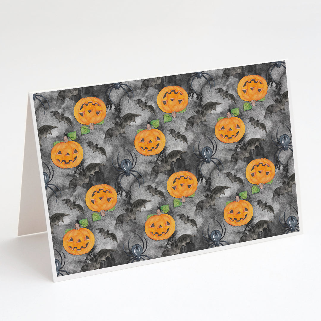 Watecolor Halloween Jack-O-Lantern Bats Greeting Cards and Envelopes Pack of 8 Image 1