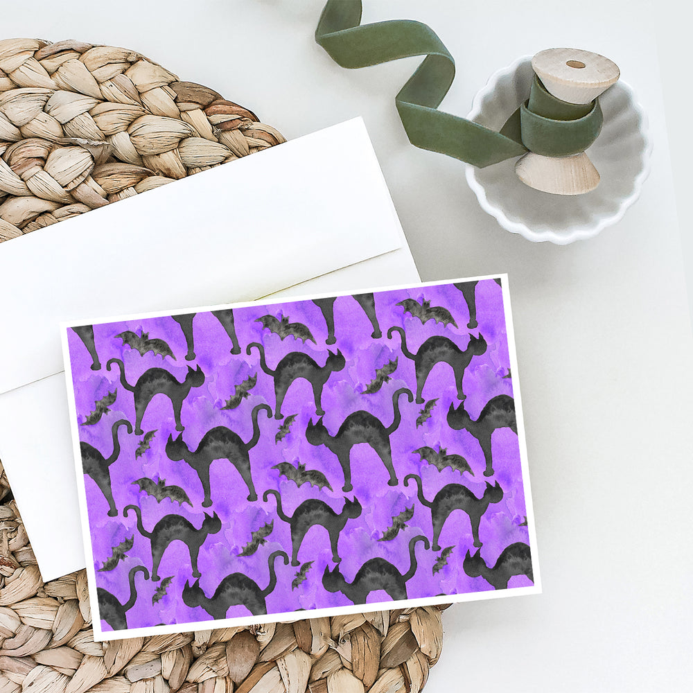 Watecolor Halloween Black Cats on Purple Greeting Cards and Envelopes Pack of 8 Image 2