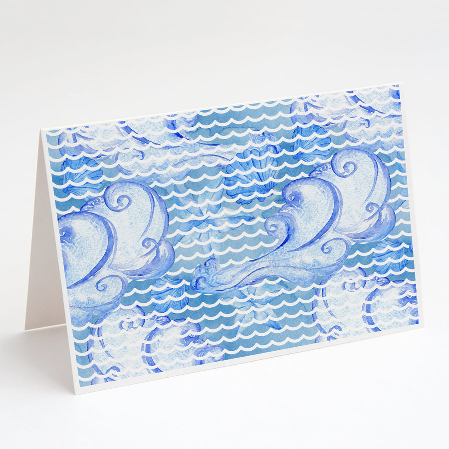 Beach Watercolor Abstract Waves Greeting Cards and Envelopes Pack of 8 Image 1