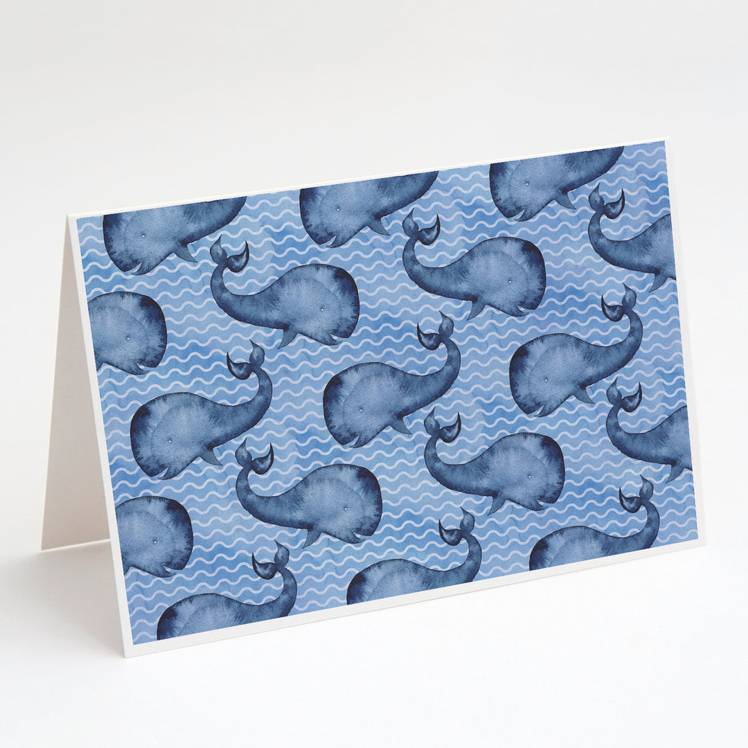 Beach Watercolor Whales Greeting Cards and Envelopes Pack of 8 Image 1