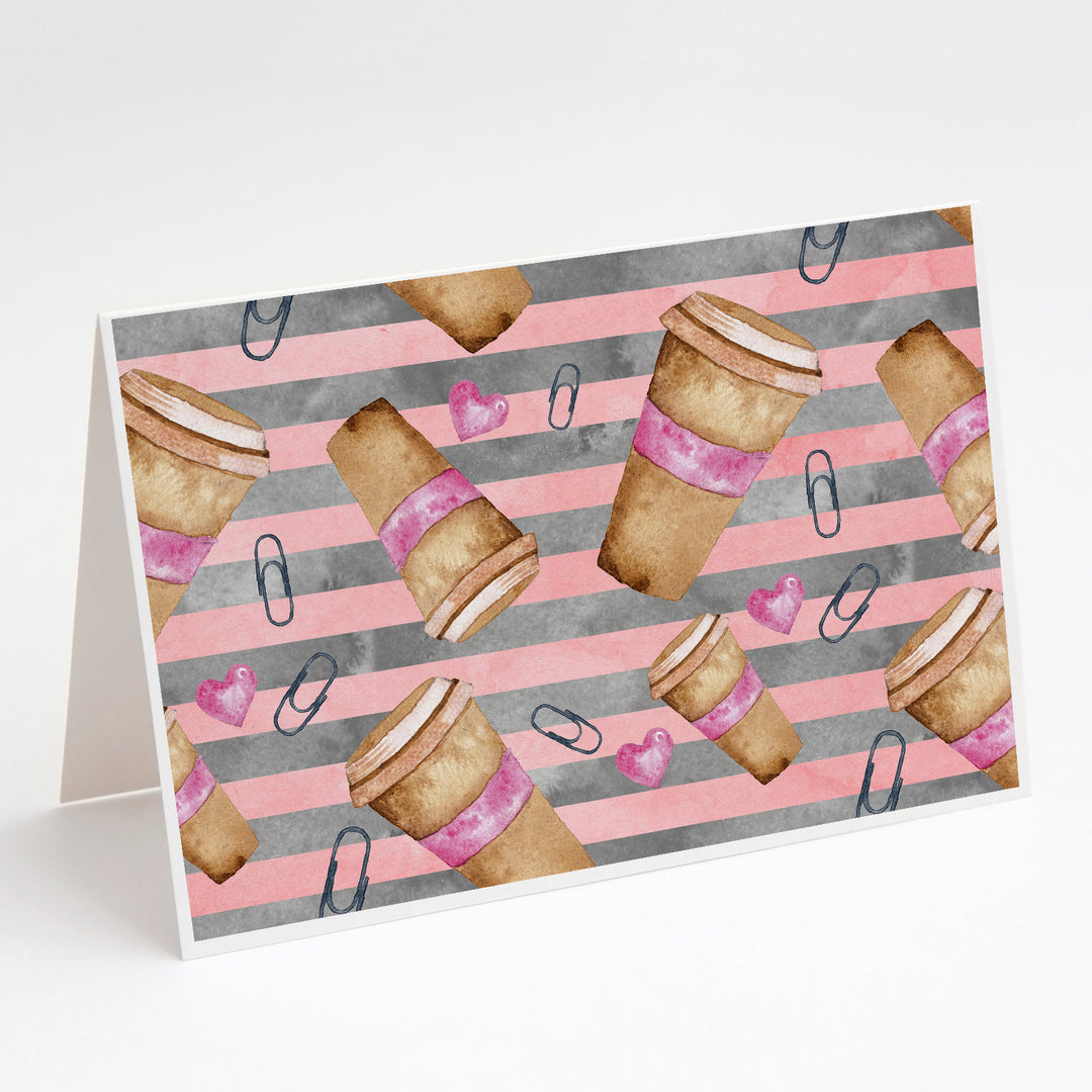 Watercolor Coffee and Paper Clips Greeting Cards and Envelopes Pack of 8 Image 1