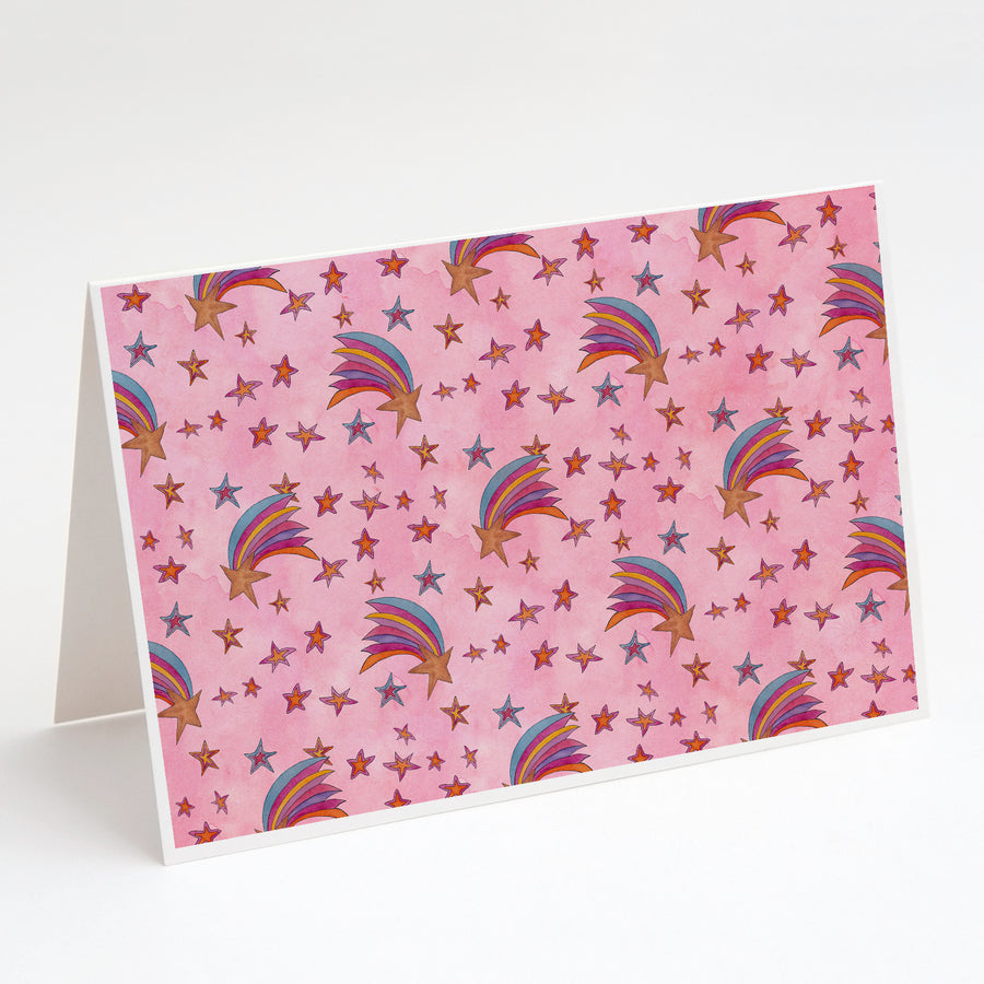 Watercolor Shooting Stars on Pink Greeting Cards and Envelopes Pack of 8 Image 1