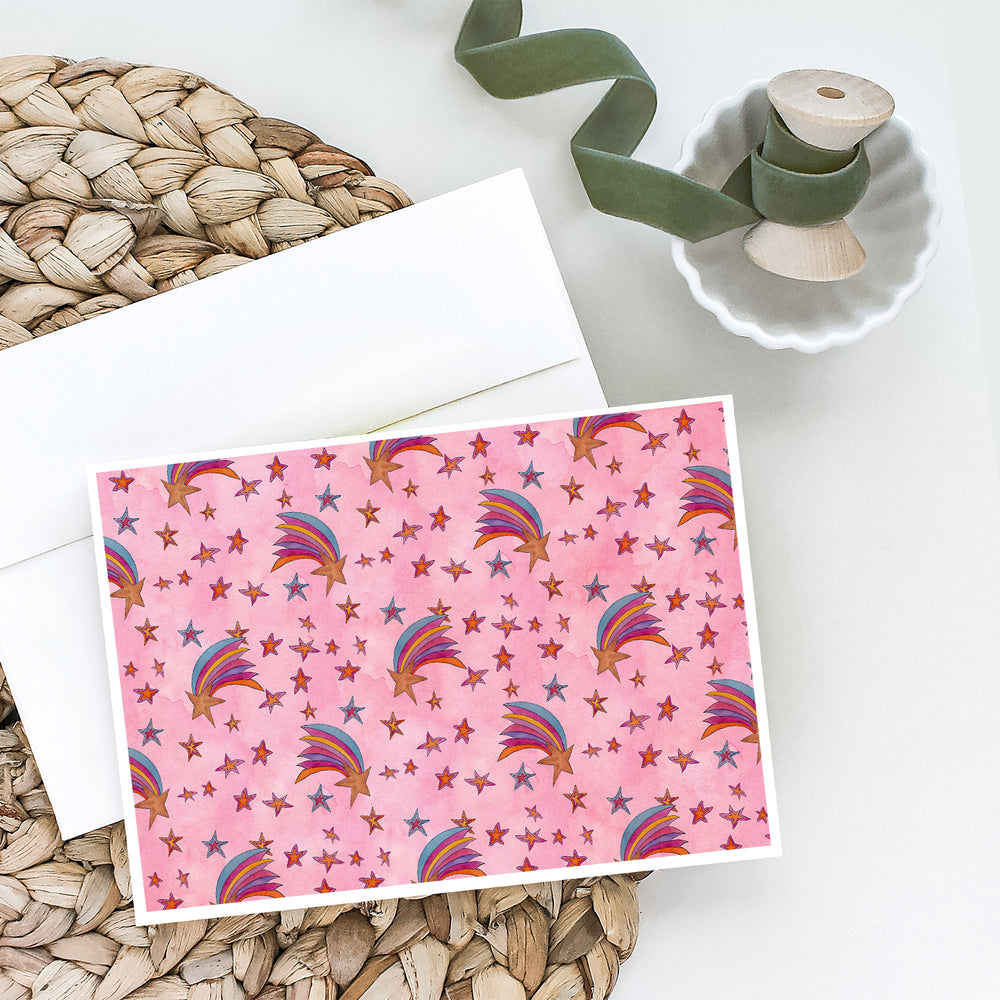 Watercolor Shooting Stars on Pink Greeting Cards and Envelopes Pack of 8 Image 2