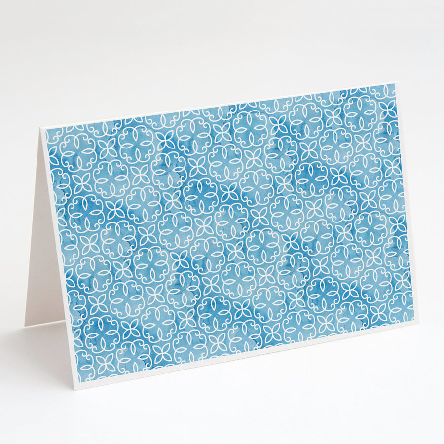 Watercolor Geometric Cirlce on Blue Greeting Cards and Envelopes Pack of 8 Image 1