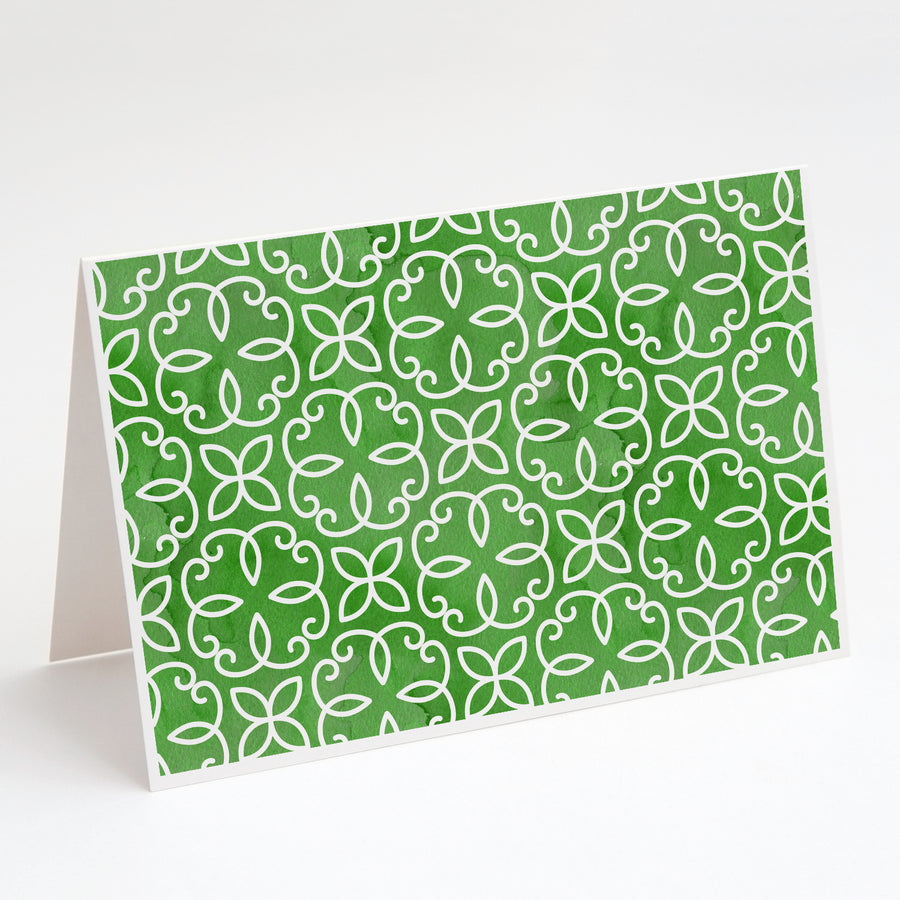 Watercolor Geometric Cirlce on Green Greeting Cards and Envelopes Pack of 8 Image 1