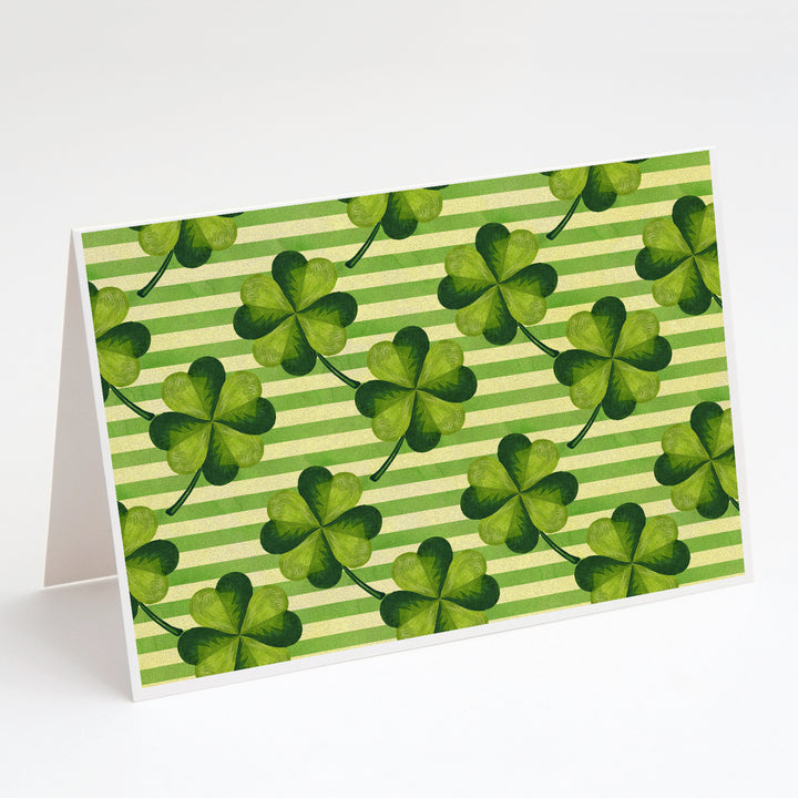 Watercolor Shamrock Stripes Greeting Cards and Envelopes Pack of 8 Image 1