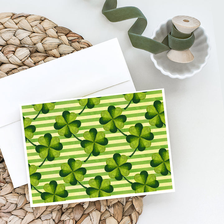 Watercolor Shamrock Stripes Greeting Cards and Envelopes Pack of 8 Image 2