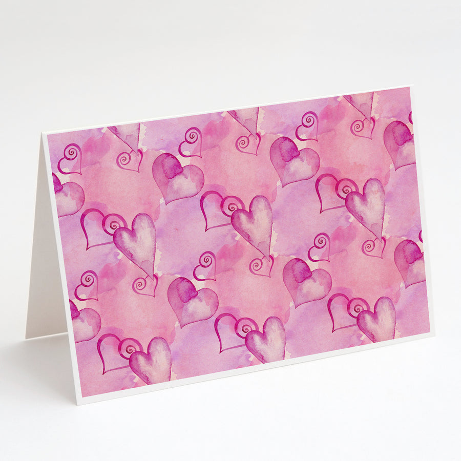 Watercolor Hot Pink Hearts Greeting Cards and Envelopes Pack of 8 Image 1