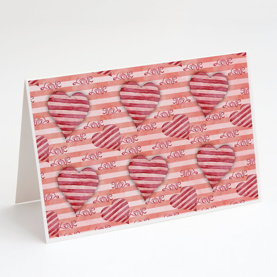 Watercolor Red Striped Hearts Greeting Cards and Envelopes Pack of 8 Image 1