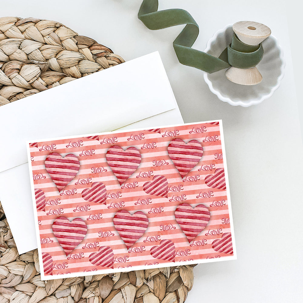 Watercolor Red Striped Hearts Greeting Cards and Envelopes Pack of 8 Image 2