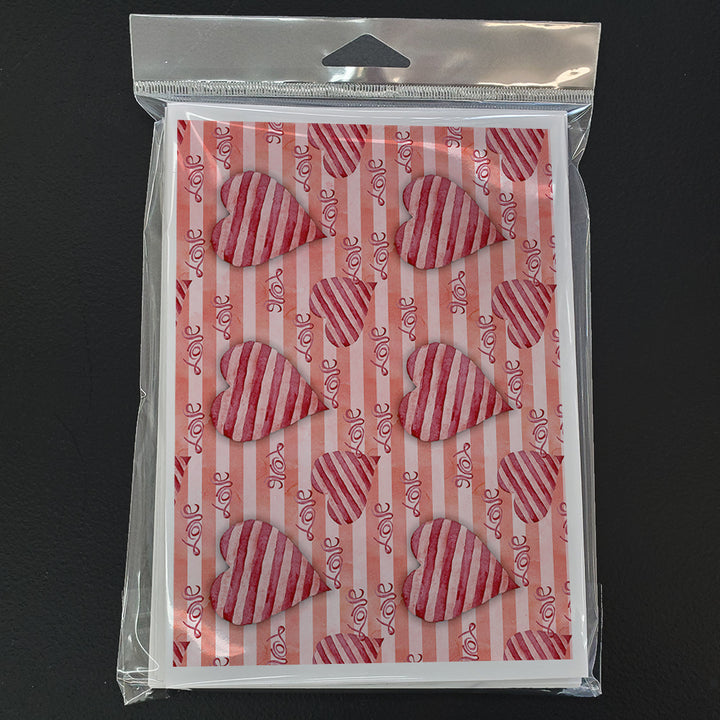 Watercolor Red Striped Hearts Greeting Cards and Envelopes Pack of 8 Image 3