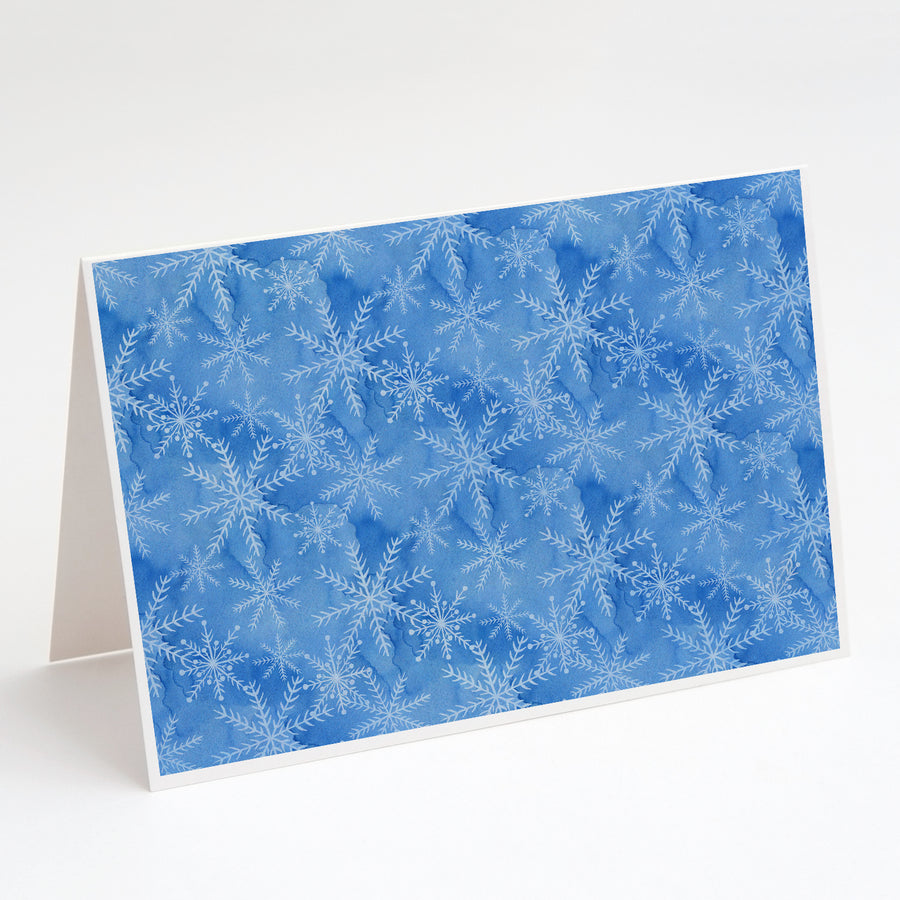 Watercolor Dark Blue Winter Snowflakes Greeting Cards and Envelopes Pack of 8 Image 1