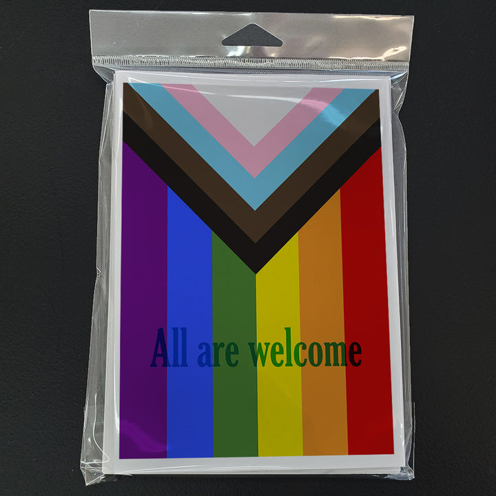 Gay Pride Progress Pride All are Welcome Greeting Cards and Envelopes Pack of 8 Image 1