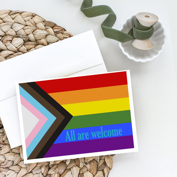 Gay Pride Progress Pride All are Welcome Greeting Cards and Envelopes Pack of 8 Image 2