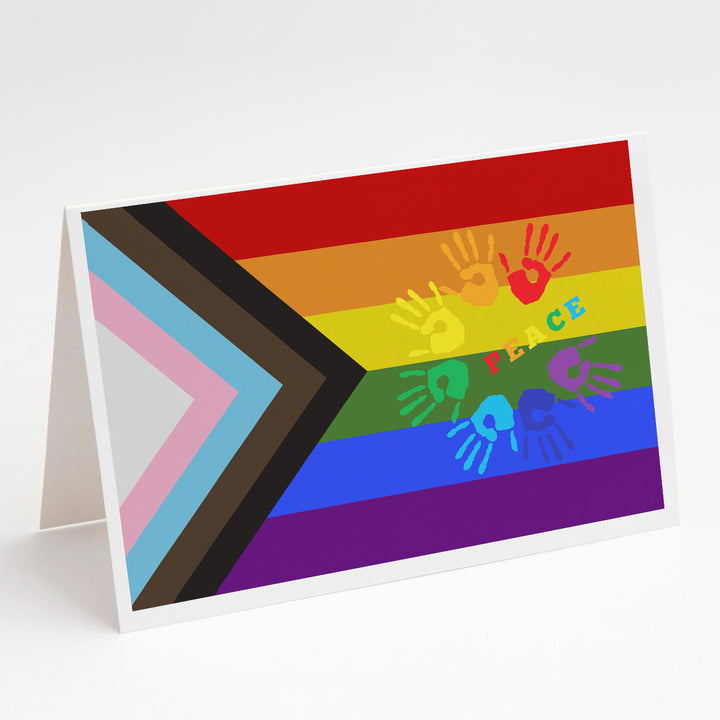 Gay Pride Peace Hands Progress Pride Greeting Cards and Envelopes Pack of 8 Image 1