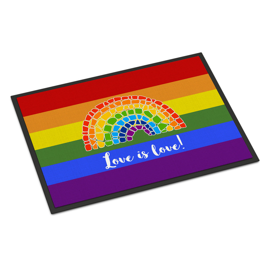 Gay Pride Love is Love Mosaic Rainbow Indoor or Outdoor Mat 18x27 Image 1