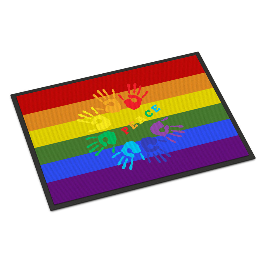 Gay Pride Peace Hands Indoor or Outdoor Mat 18x27 Image 1