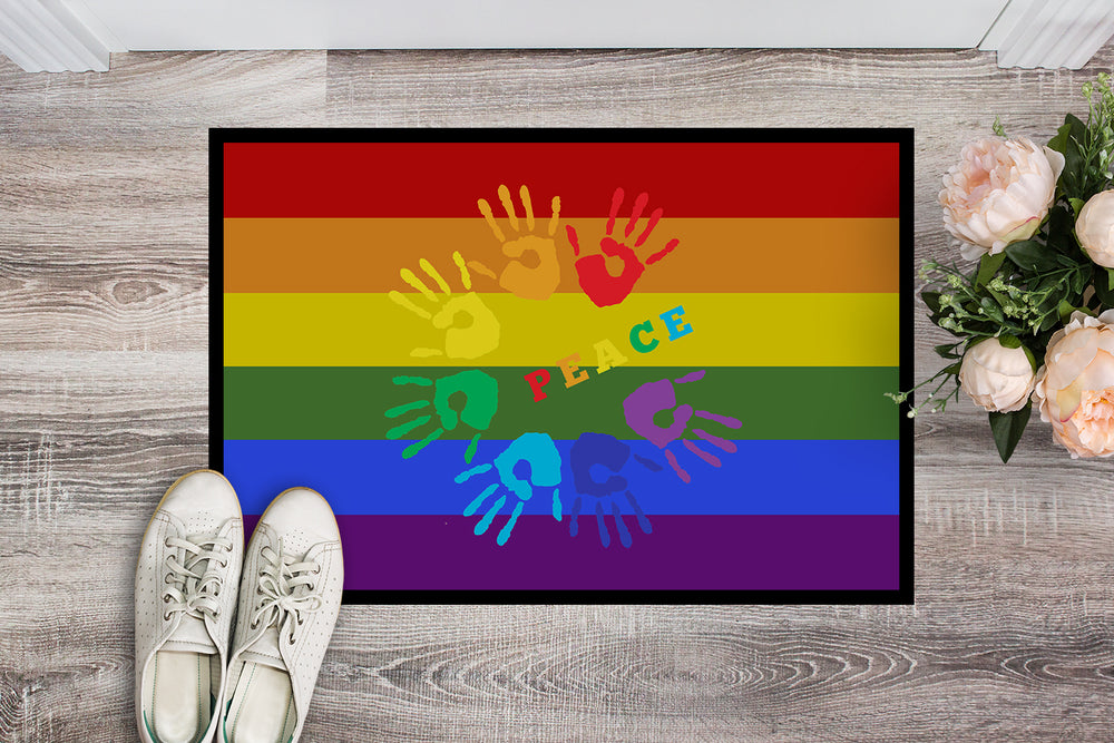 Gay Pride Peace Hands Indoor or Outdoor Mat 18x27 Image 2