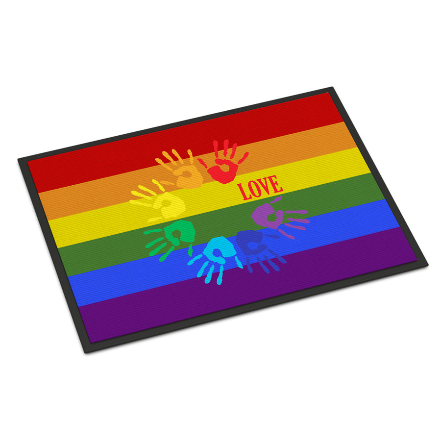 Gay Pride Love Hands Indoor or Outdoor Mat 18x27 Image 1