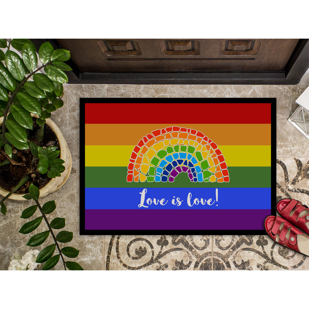 Gay Pride Love is Love Mosaic Rainbow Indoor or Outdoor Mat 18x27 Image 3