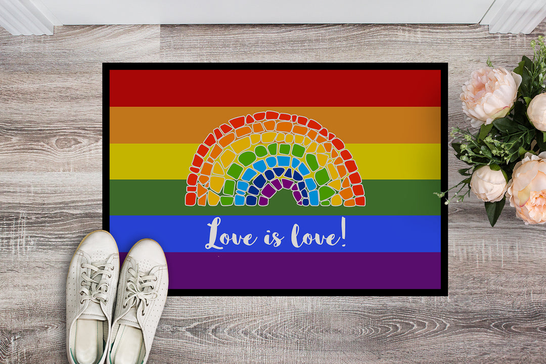 Gay Pride Love is Love Mosaic Rainbow Indoor or Outdoor Mat 24x36 Image 2