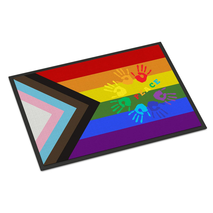 Gay Pride Peace Hands Progress Pride Indoor or Outdoor Mat 24x36 Image 1