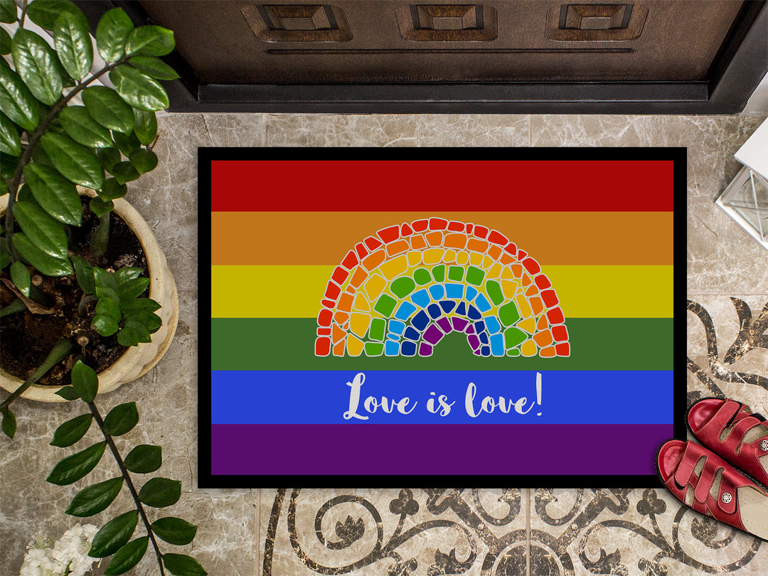 Gay Pride Love is Love Mosaic Rainbow Indoor or Outdoor Mat 24x36 Image 3