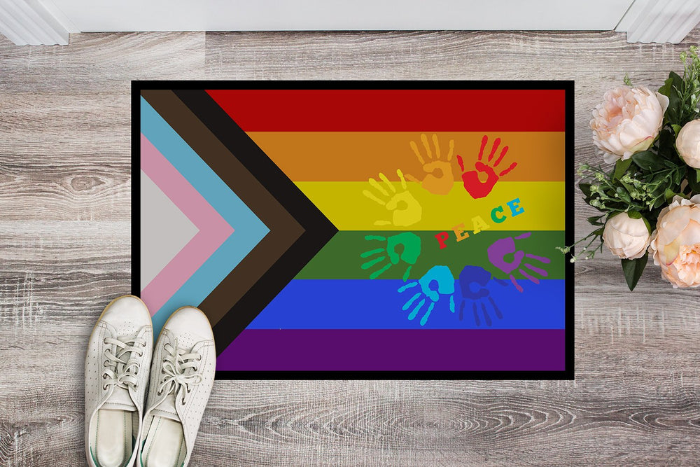 Gay Pride Peace Hands Progress Pride Indoor or Outdoor Mat 24x36 Image 2