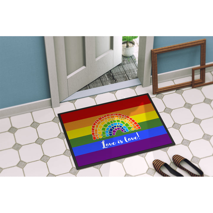 Gay Pride Love is Love Mosaic Rainbow Indoor or Outdoor Mat 24x36 Image 4