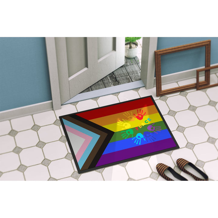 Gay Pride Peace Hands Progress Pride Indoor or Outdoor Mat 24x36 Image 4