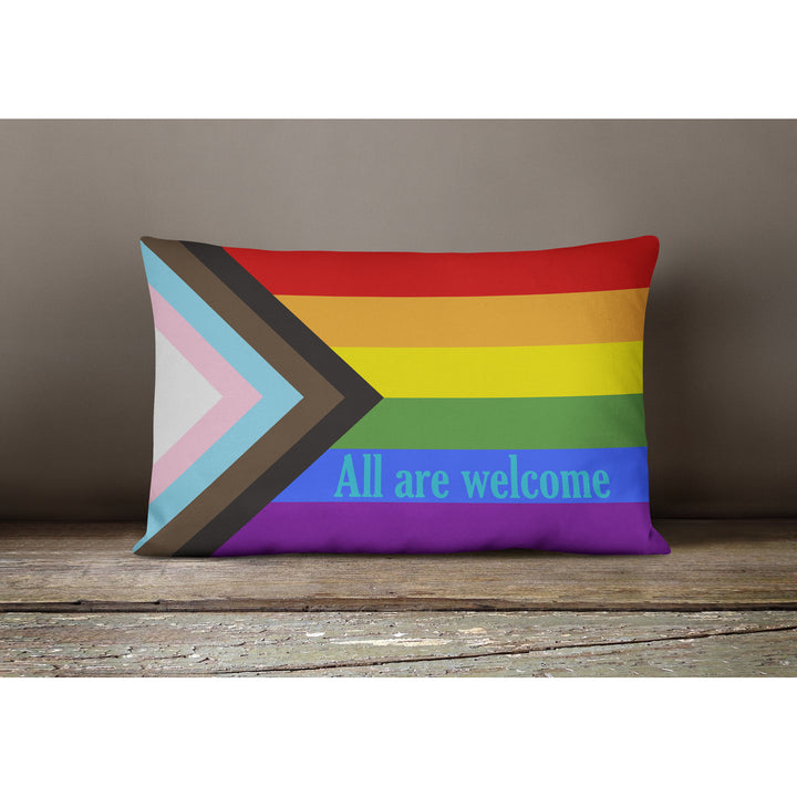 Gay Pride Progress Pride All are Welcome Canvas Fabric Decorative Pillow Image 4