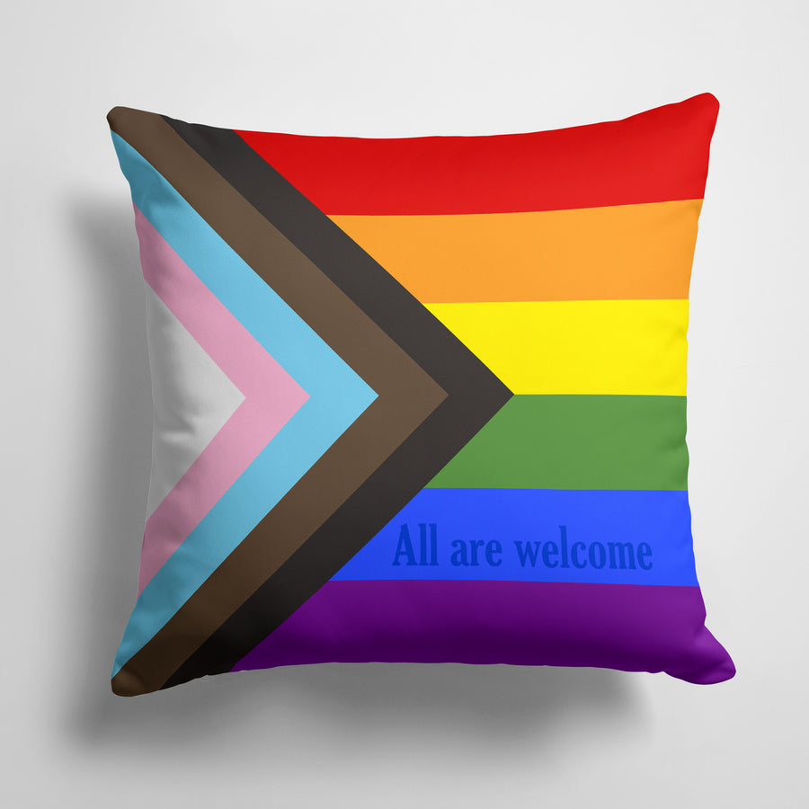 Gay Pride Progress Pride All are Welcome Fabric Decorative Pillow Image 1