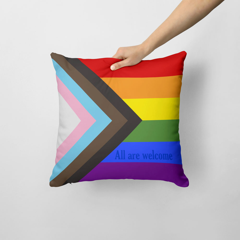 Gay Pride Progress Pride All are Welcome Fabric Decorative Pillow Image 2