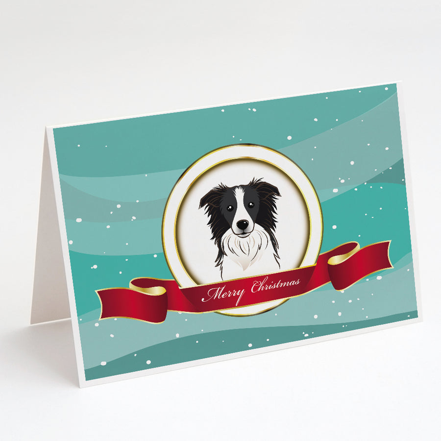 Border Collie Merry Christmas Greeting Cards and Envelopes Pack of 8 Image 1